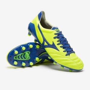 Mizuno Morelia Neo II Made In Japan FG - Safety Yellow/True Blue image 1